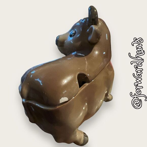 Vintage Gray Bull Sugar Jar With Lid - REPAIRED - Damaged - Picture 5 of 12